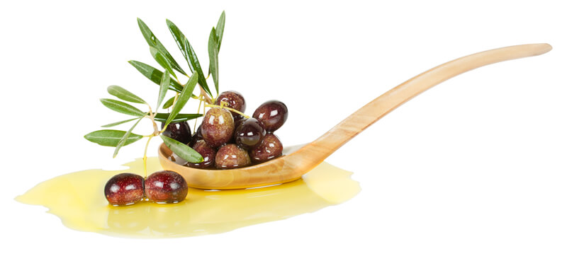 Spoon filled with olives